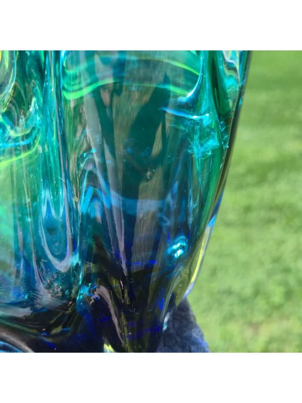 Turquoise Aquamarine Handkerchief Glass Vase MCM Mod Rippled VTG Sculptural Art